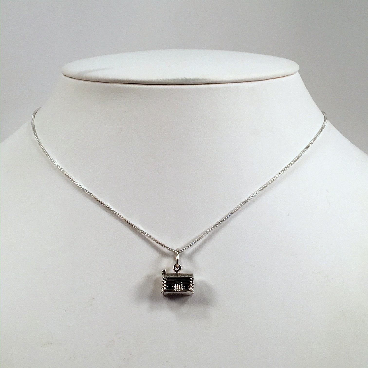Sterling Silver LOG CABIN Charm for Bracelet PENDANT Brown County VINTAGE Cute!