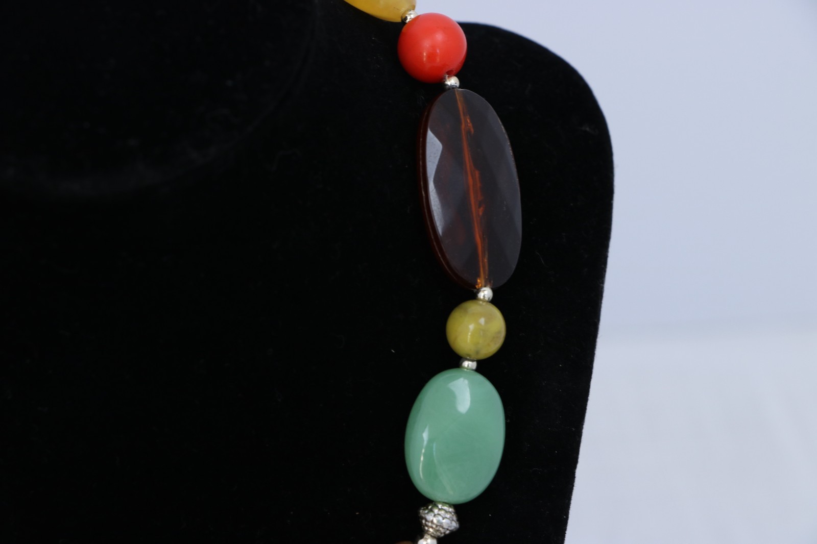 Multicolor Beaded Statement Necklace Chunky Acrylic Resin Boho Earth Tone Adjust