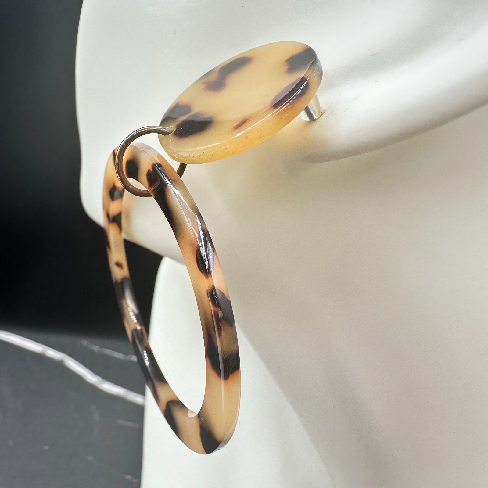 Vintage Tortoiseshell Drop Dangle Earrings Plastic Resin Acrylic Statement Brown
