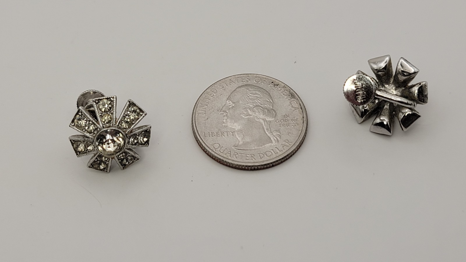 Vtg Fan/Bow Brooch & ALBION Signed Screwback Earrings Mid-century Rhinestones