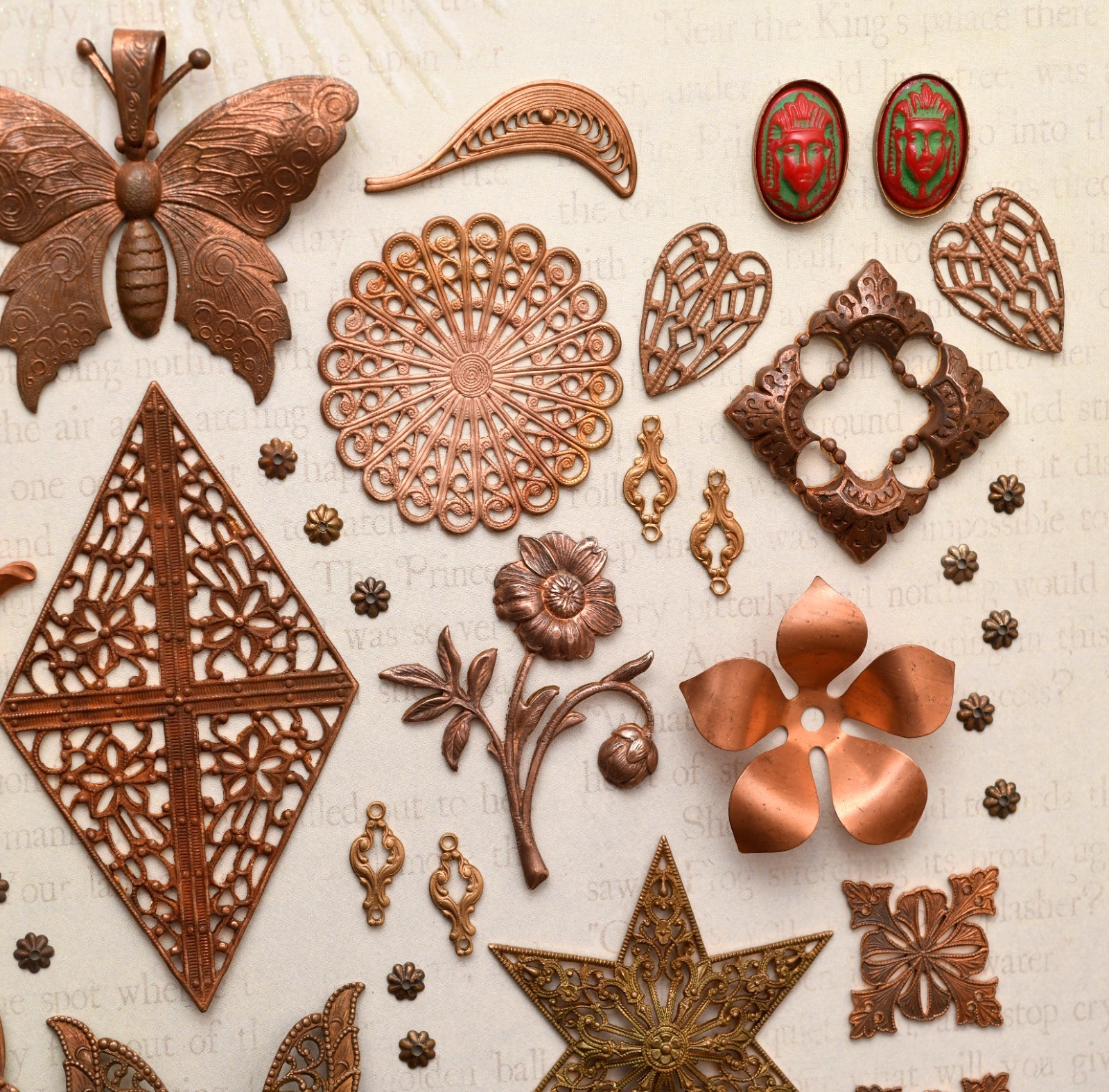 100 Years OLD! Vintage Miriam Haskell Jewelry Brass Stampings Brooch Parts Lot
