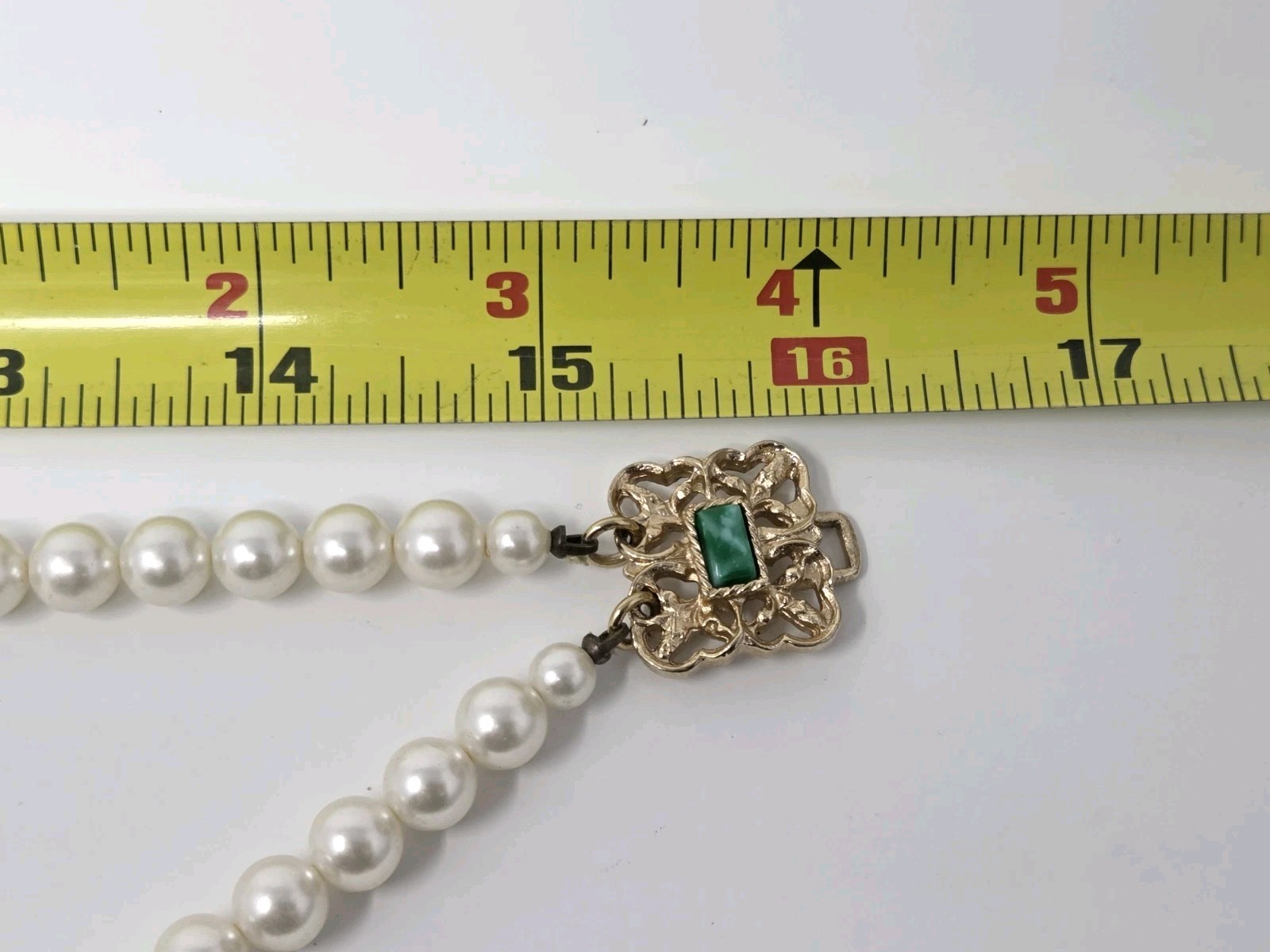 Sarah Coventry Double Strand “High Society” Faux Pearl Necklace Gold Green Clasp