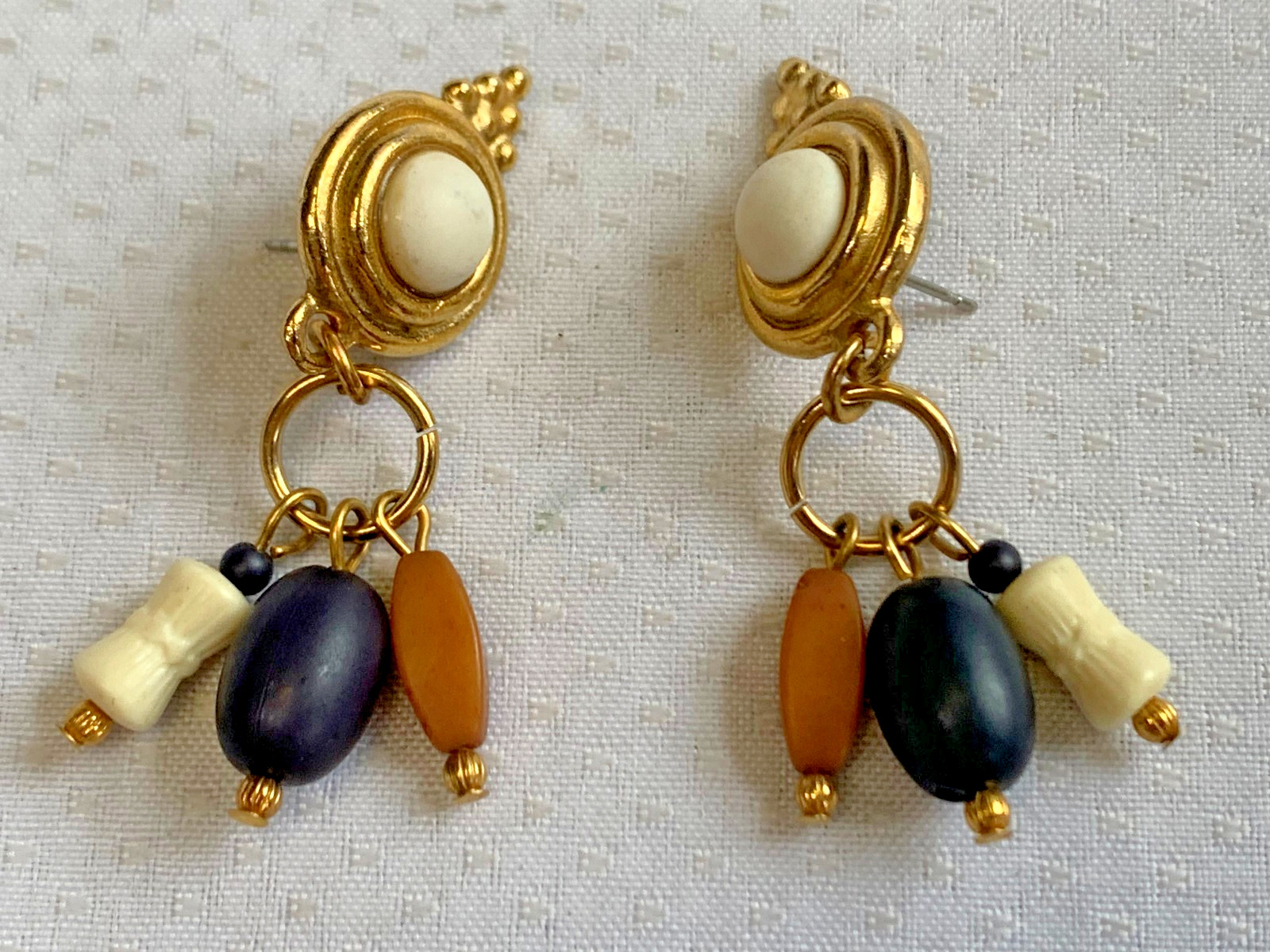 Vtg Costume Jewelry Lot Enamel Tiger’s Eye Faux Amber / Onyx / Gemstones