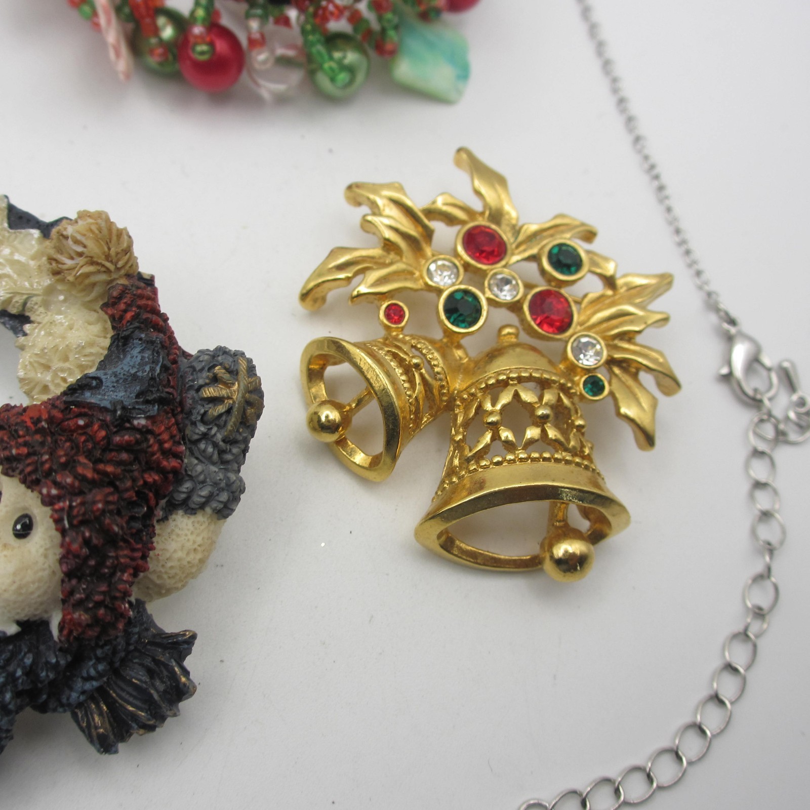 Vintage Christmas Jewelry Lot Angel Snowman Tree Wreath Ornament Star