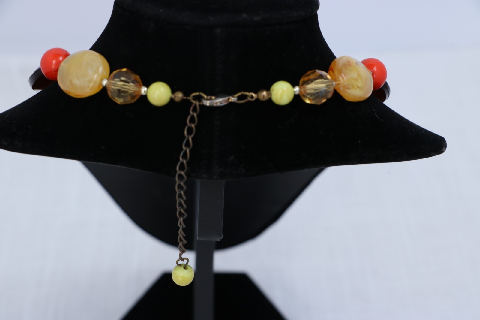 Multicolor Beaded Statement Necklace Chunky Acrylic Resin Boho Earth Tone Adjust