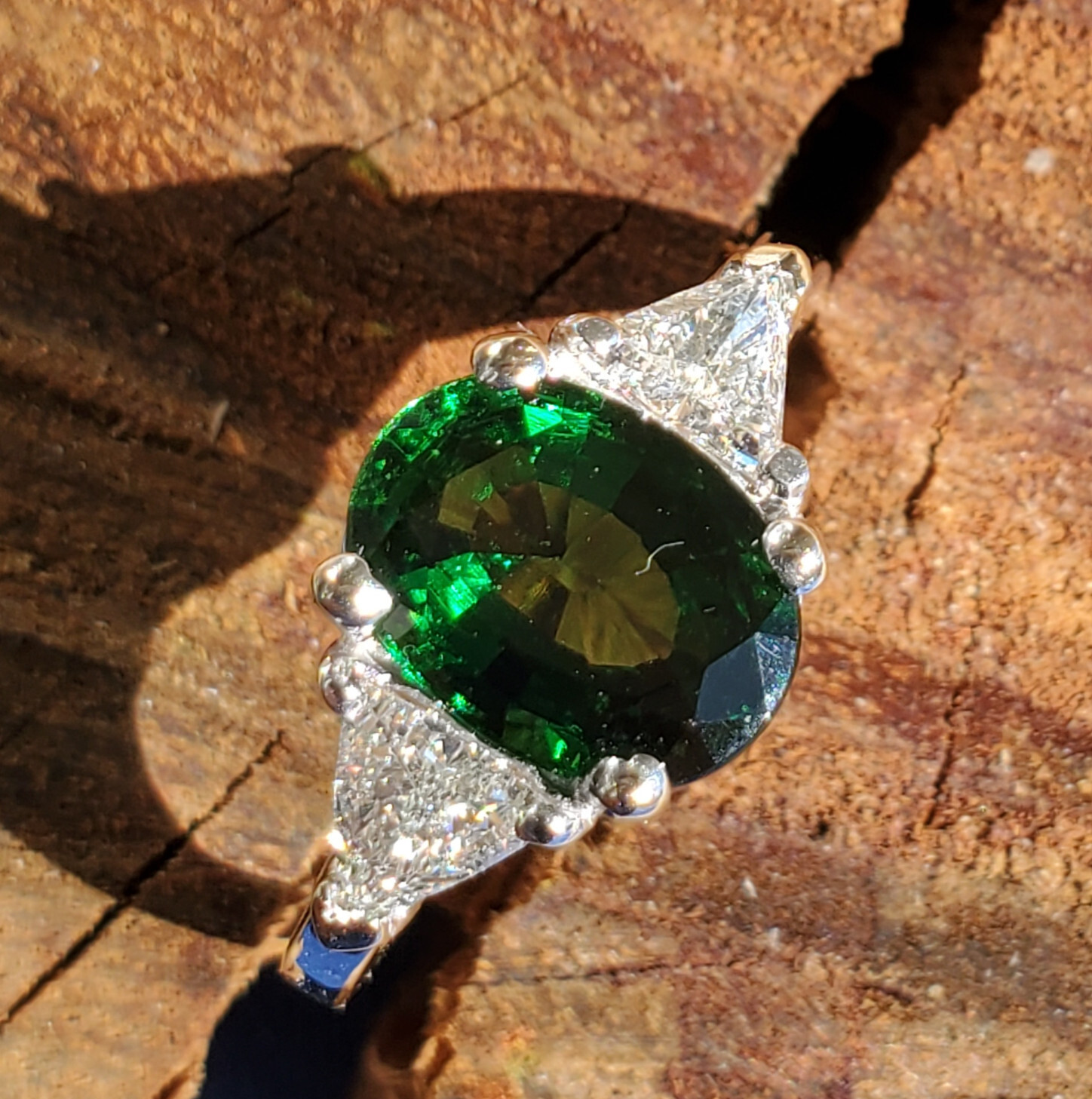 Original EARTH MINED Tourmaline DIAMOND Deco Engagement Ring 14K WHITE GOLD S 7
