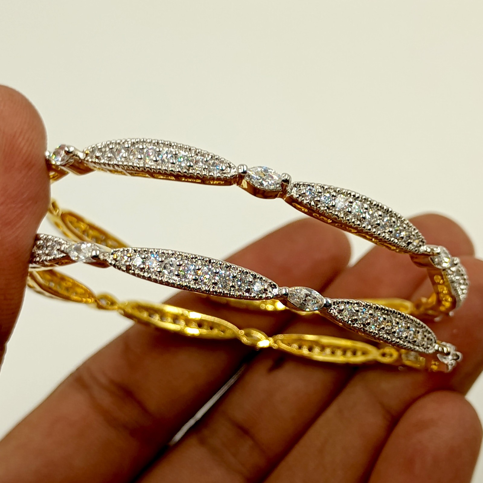Handmade South Indian CZ Bangle Set 22K Gold Plated Bridal Wedding Jewelry Sets