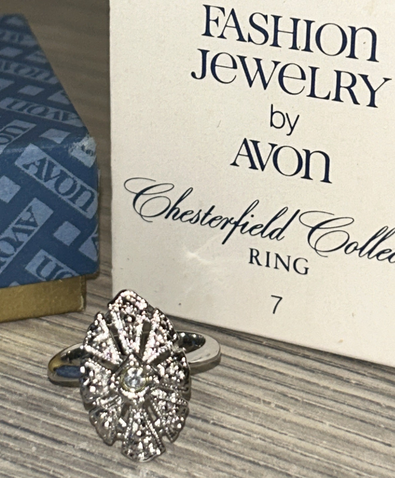 Vintage Avon Chesterfield Collection Ring Deco Style Silvertone Size 7