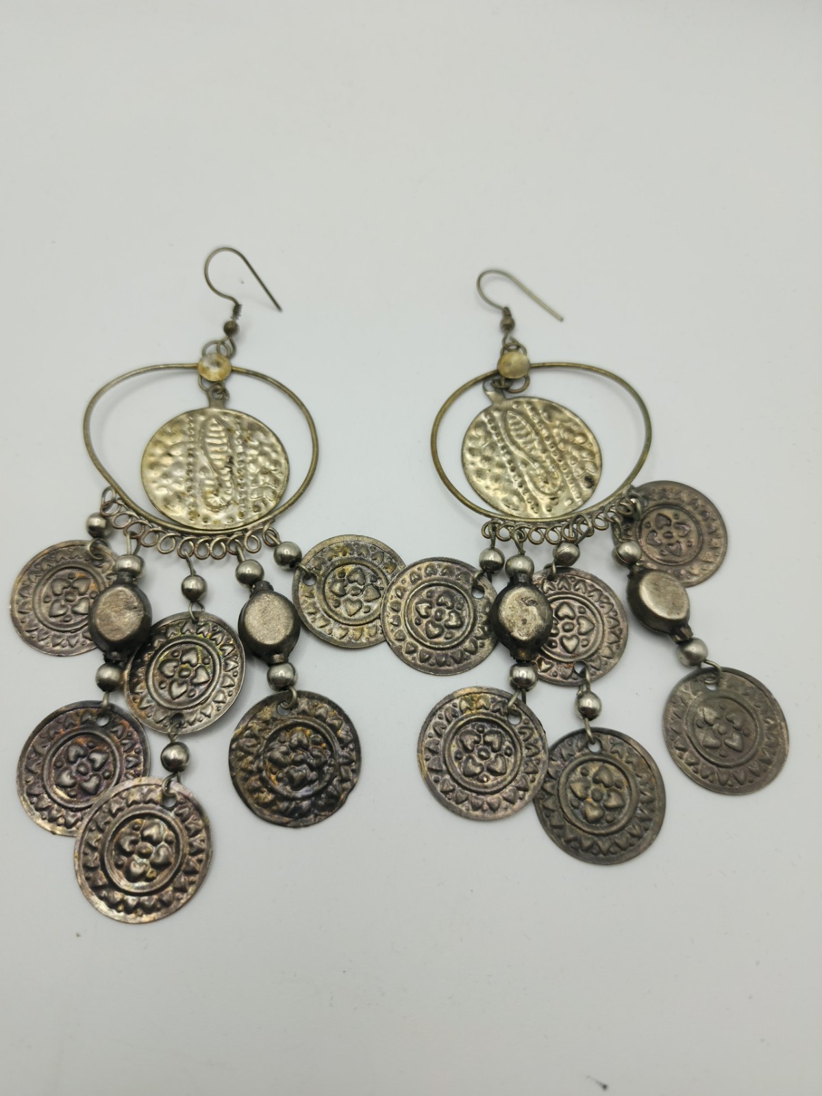 Vintage Bohemian Coin Earrings NonMagnetic Brass Zinc Alloy Chandelier Hoop Boho