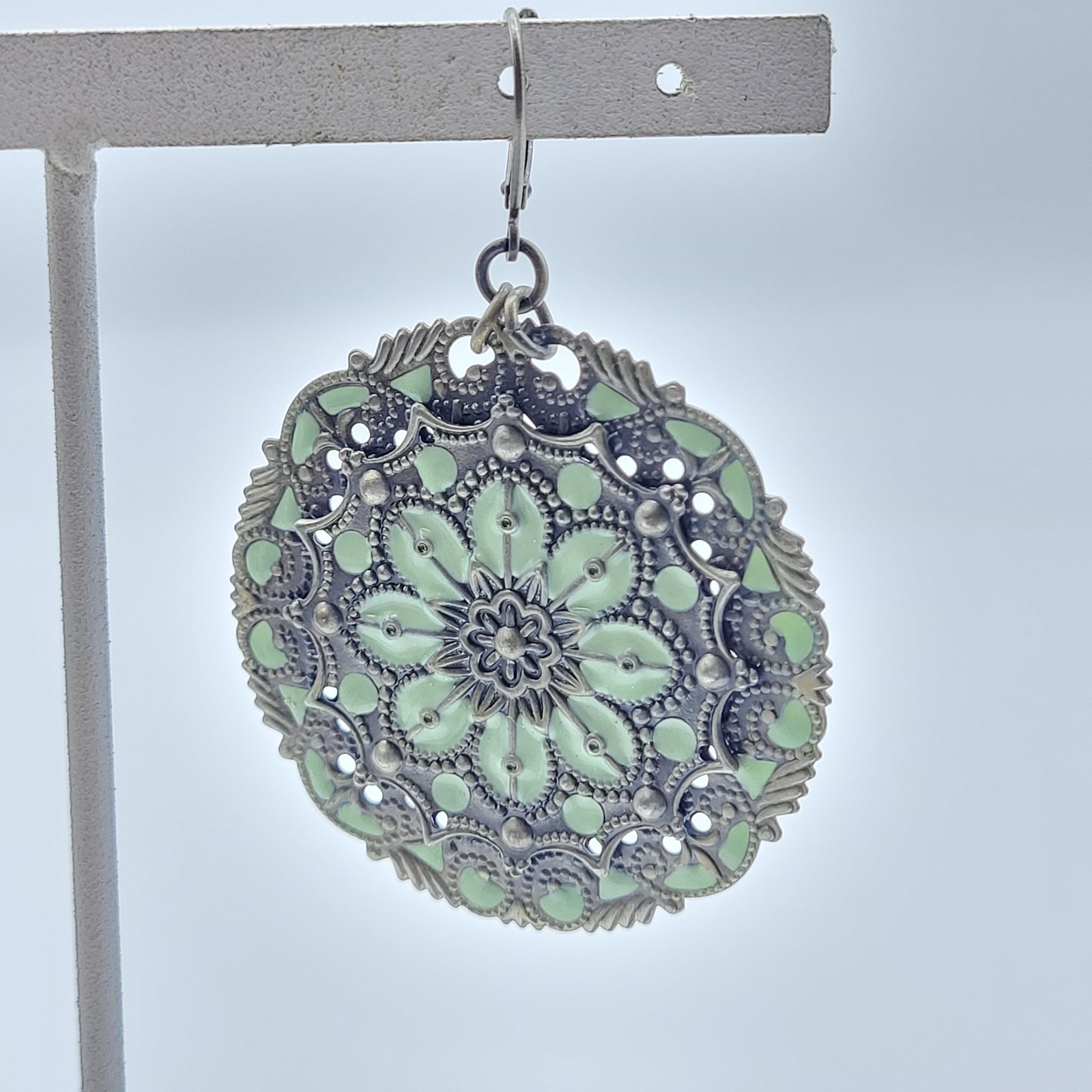 Fabulous bold enamel metal pierced dangle earrings Spring flowers boho