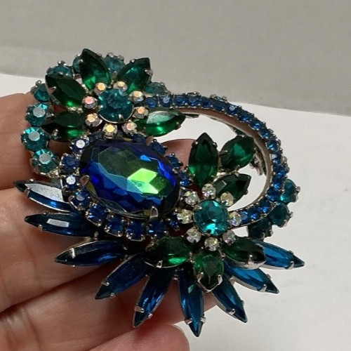 Vintage Juliana D & E Peacock Costume Jewelry Large Cupcake Brooch/Pin