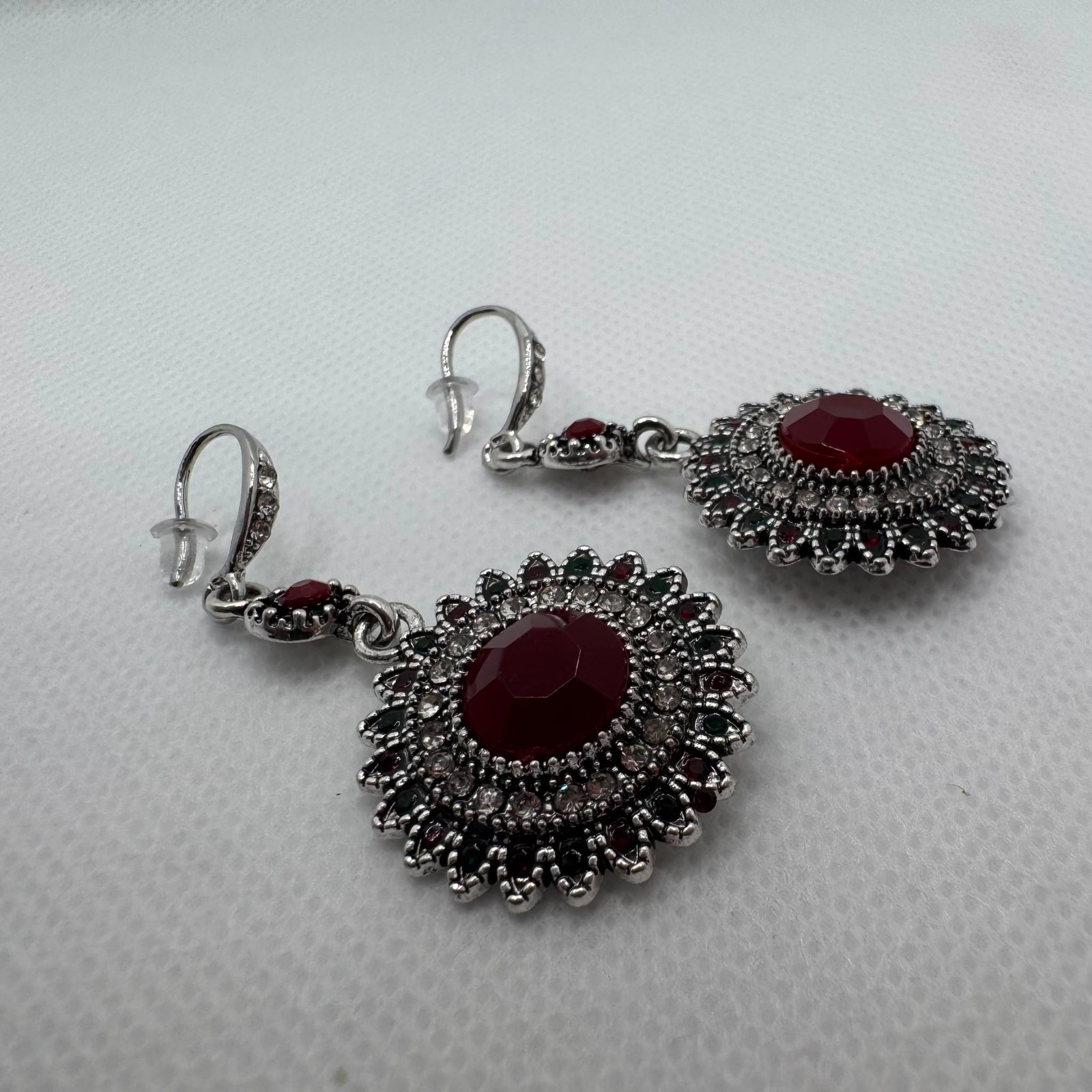 Vintage Red Crystal Dangle Earrings Victorian Boho Statement Jewelry Gift