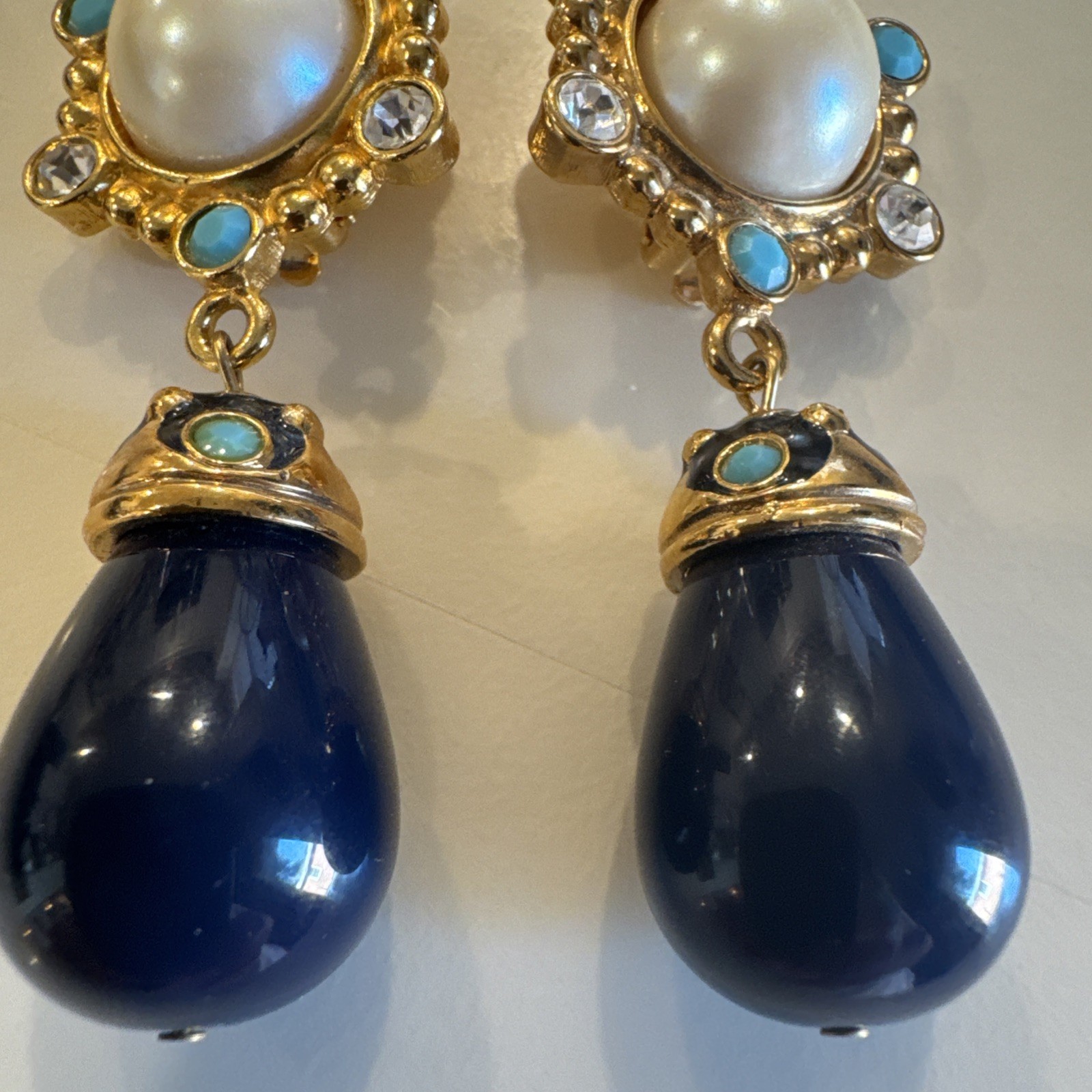 Vintage Barrera for Avon Roman Holiday Majestic Faux Stone Dangle Clip Earrings