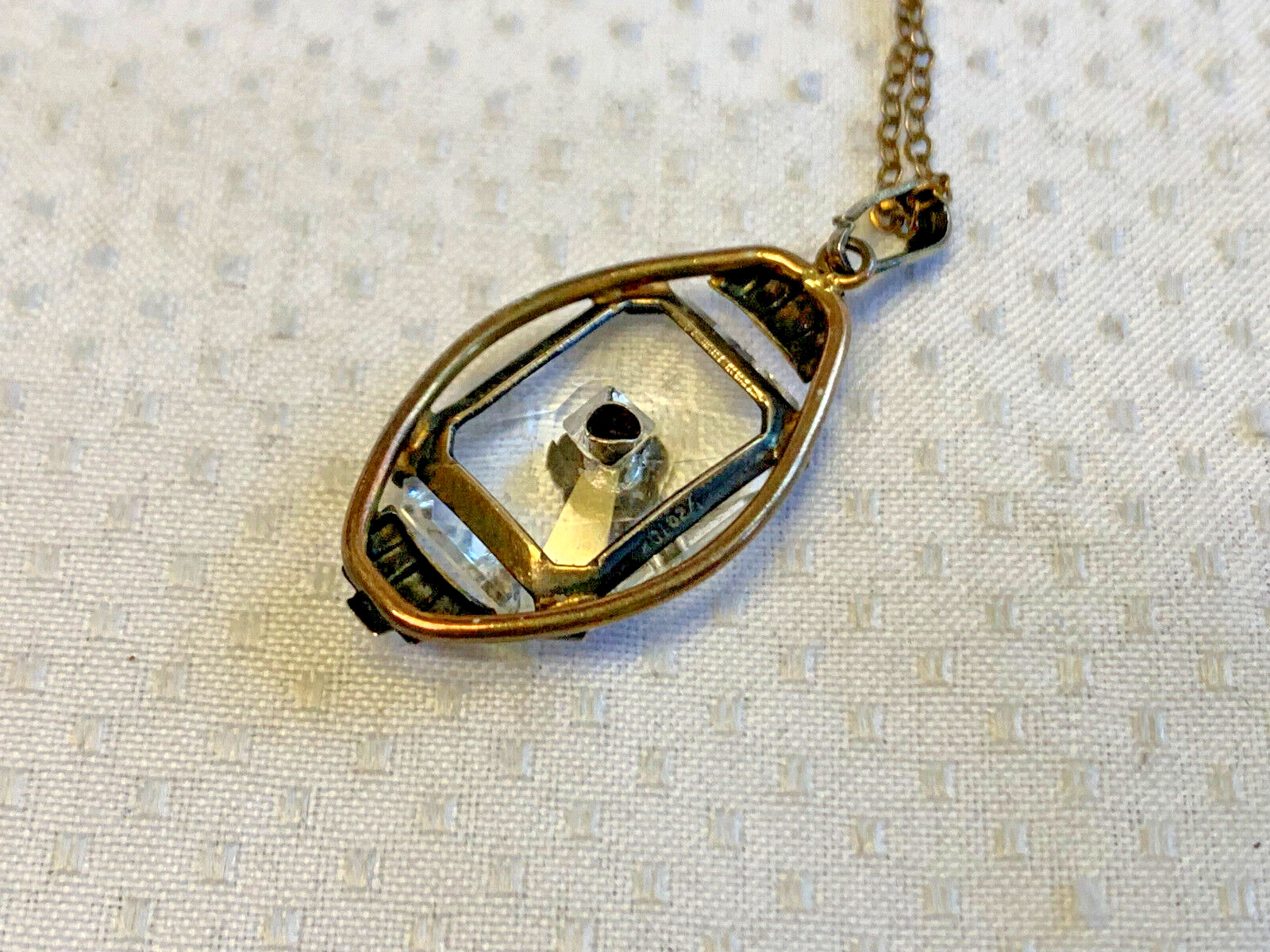 Vtg Gold Filled Necklace 18″ Jewelry Cable Chain Clear Stone Pendant