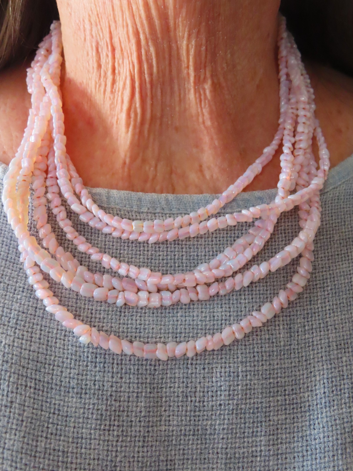 Vintage 1960’s Six Strand Opalescent Glass Bead Necklace