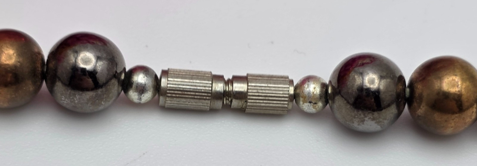 Vintage Art Deco Style 3-Tone Beaded Necklace Gold Silver Copper Geometric 21 in