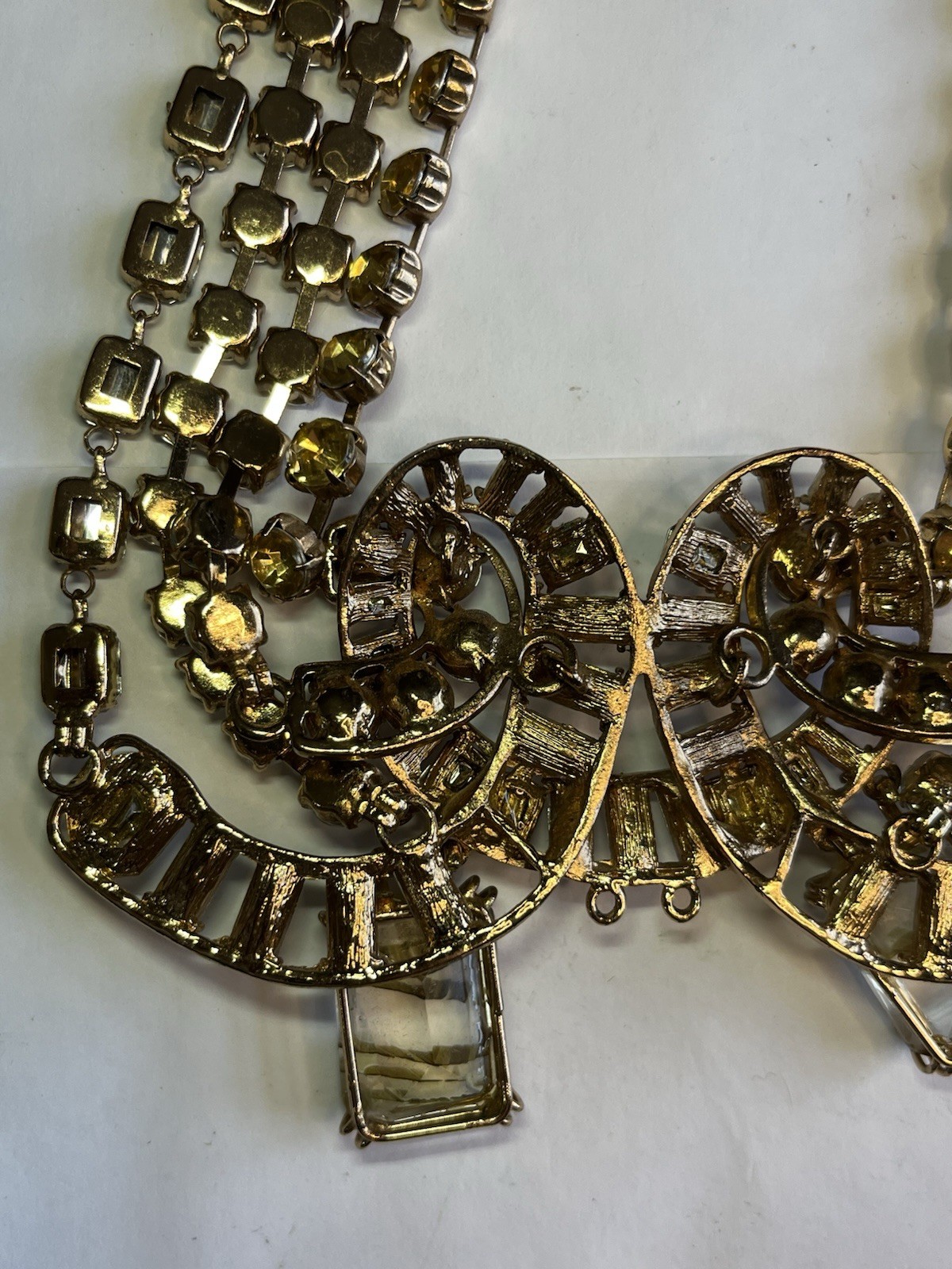 Spectacular Statement Gold Tone Bib Necklace 4 Strand Amber Smokey Clear!!!