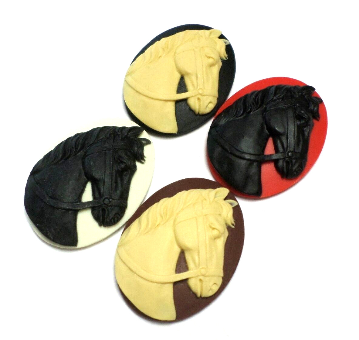 4 Different Colors of 40x30mm Horse Portrait Cameos, Very Nice