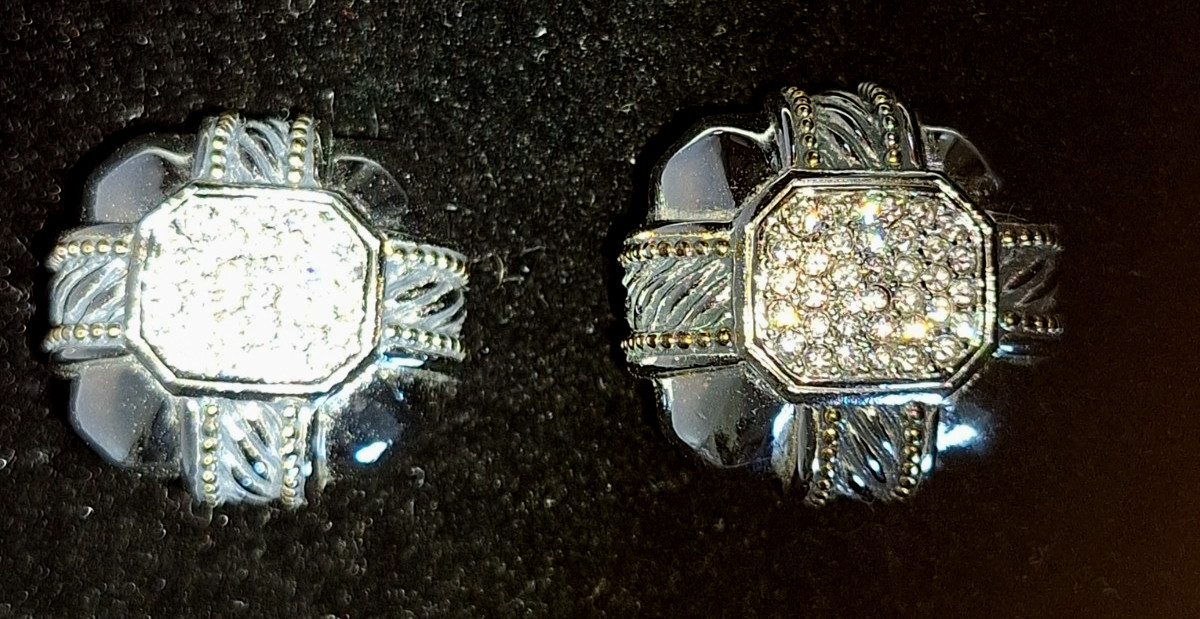 Vintage TJ CZ Clip-on Earrings Silver & Gold Tone 1980s High End Any Occasion