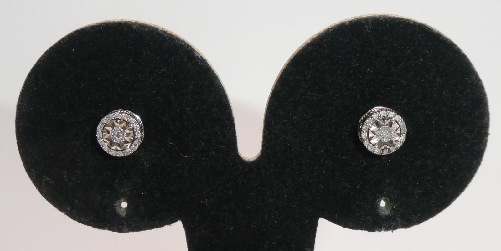 Signed DLC 925 Sterling Silver Genuine Diamond Halo Stud Earrings 1.6g 7.5mm