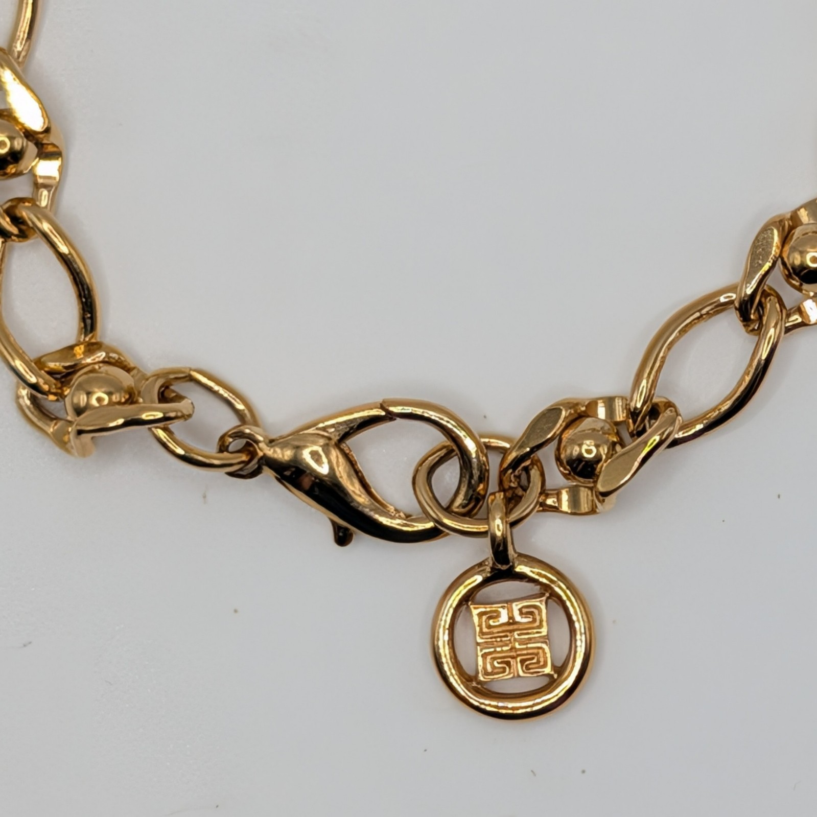 Signed Vintage Givenchy Gold-tone Chain Link Logo Charm Bracelet