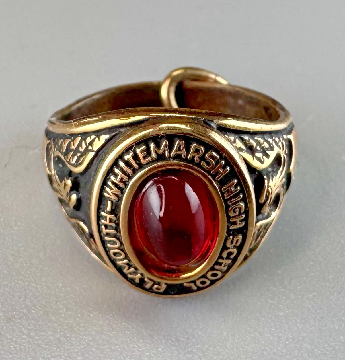 Vtg Class Ring Charm Gold Filled 12K GF Red Stone PLYMOUTH-WHITEMARSH HS PA