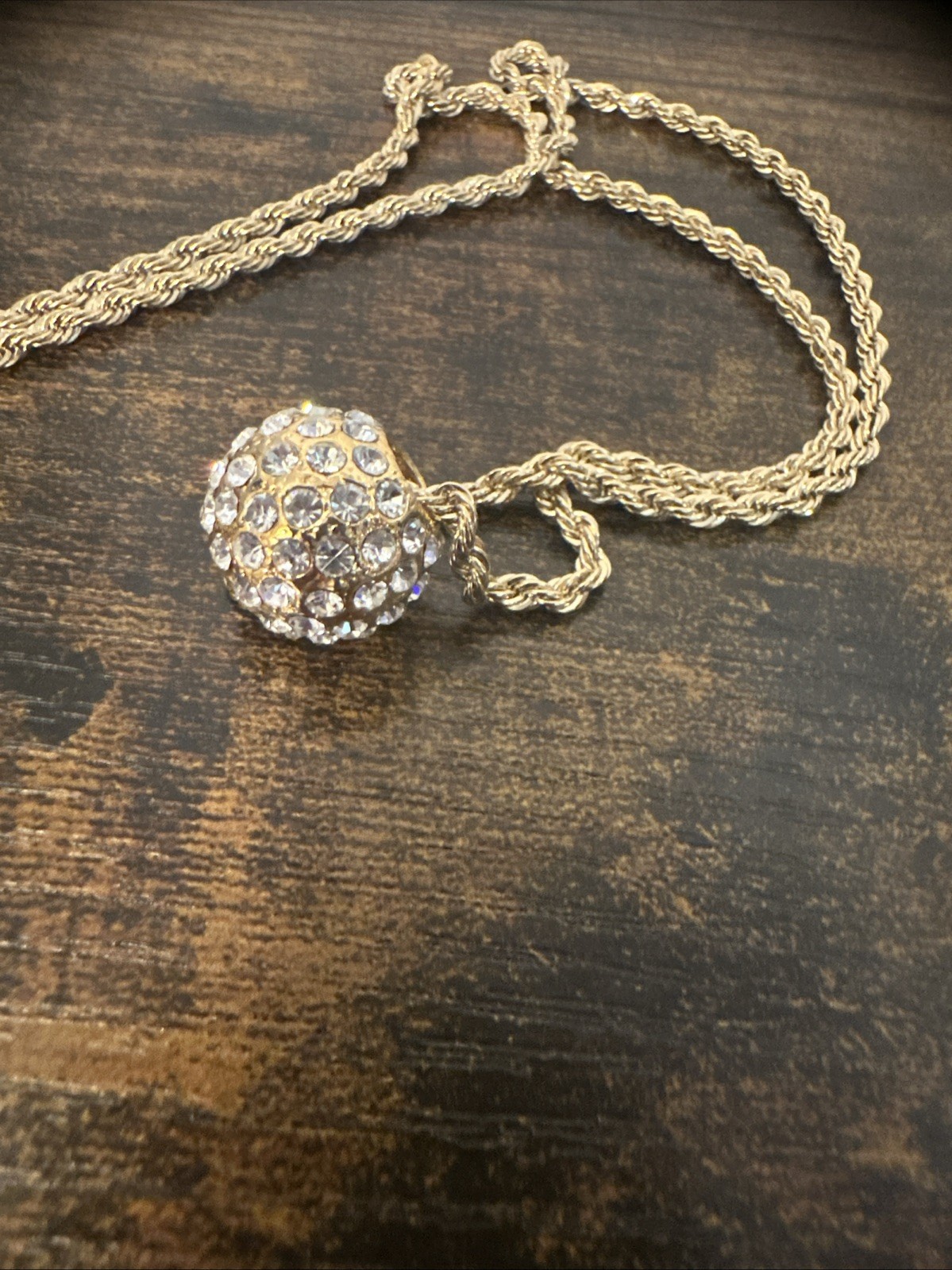 Vintage Added Attractions Gold Tone Pave Rhinestone Ball Slide Pendant Necklace