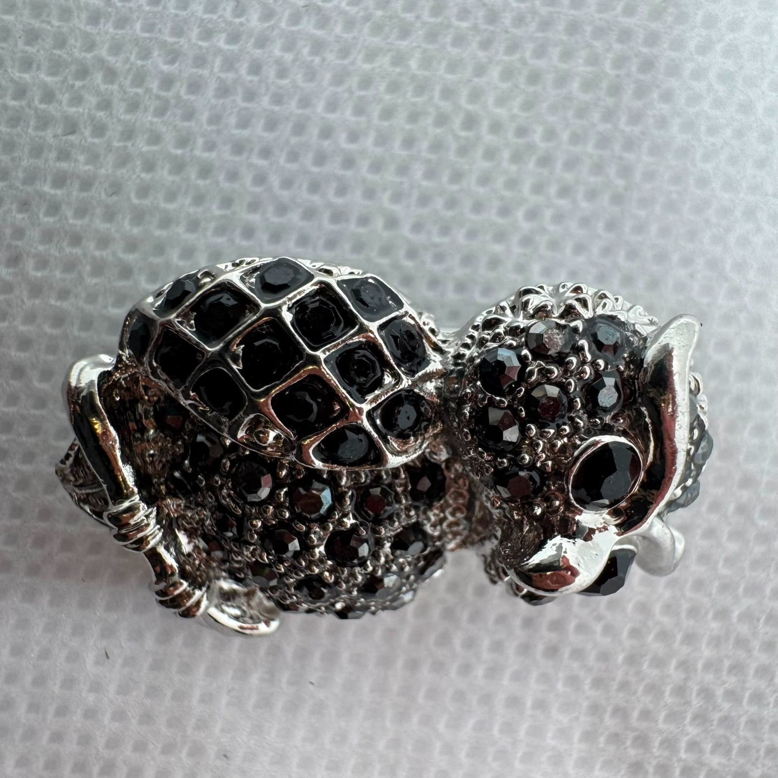 Vintage Black Crystal Owl Brooch Silver Tone Owl Pin Gift for Her