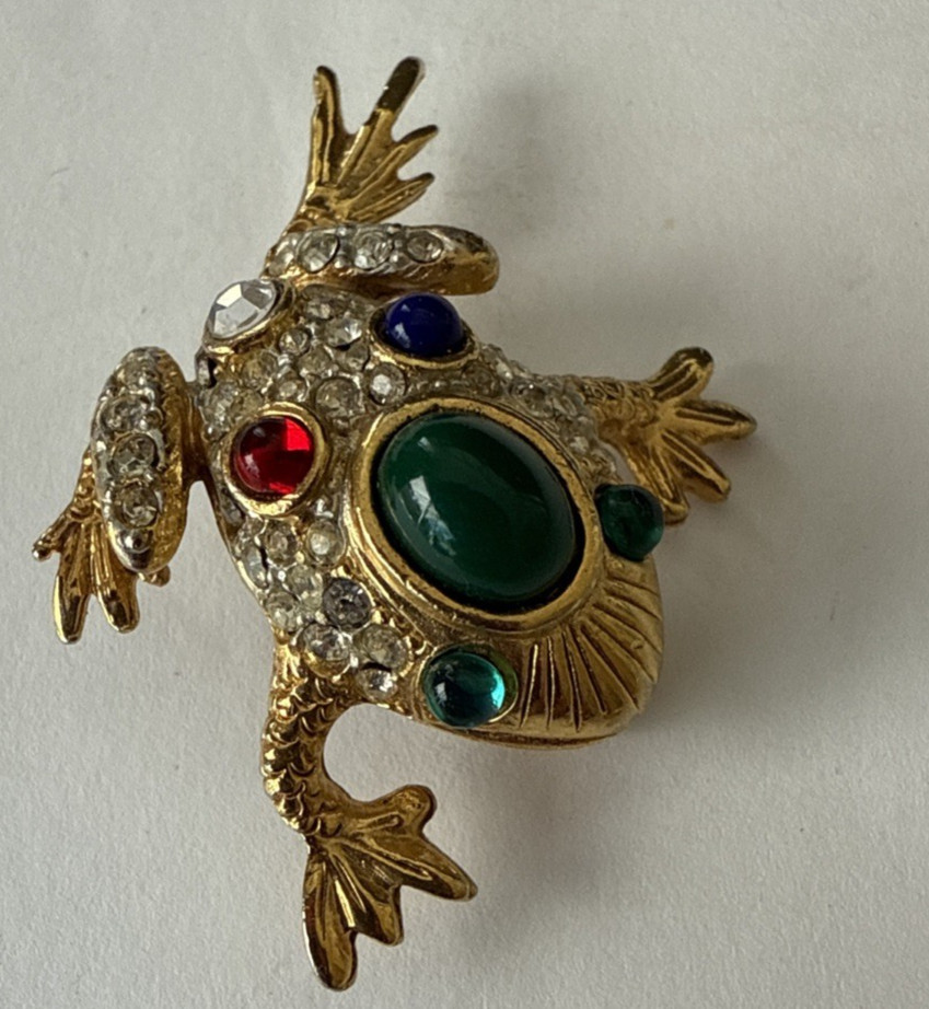 Vintage Gripoix Glass & Crystal Pavé FROG Figural Brooch By Sphinx PLEASE READ