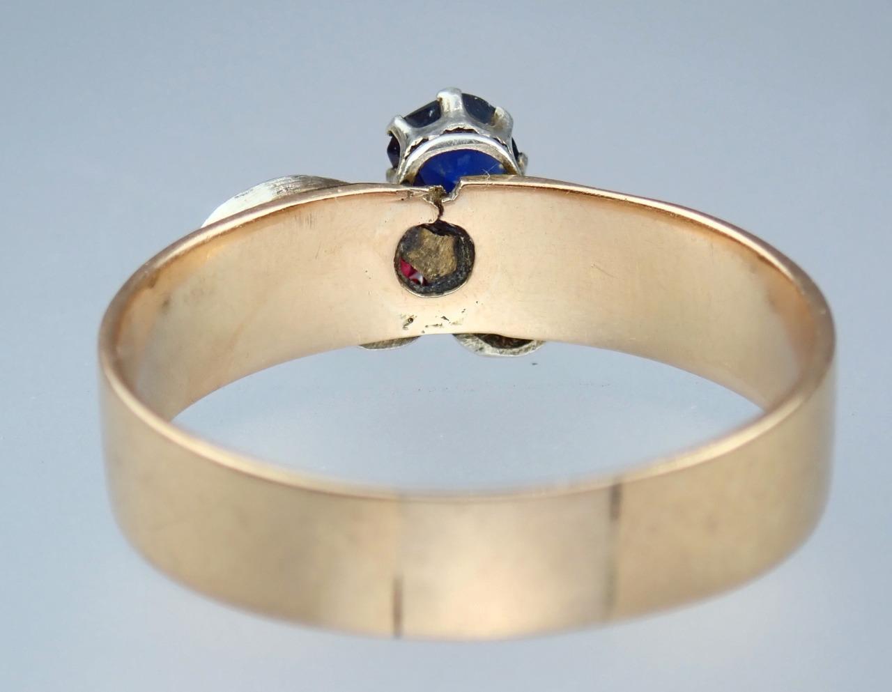 Charming Antique Victorian 14K Rose Gold Red White Blue Paste Floral Ring Size 8