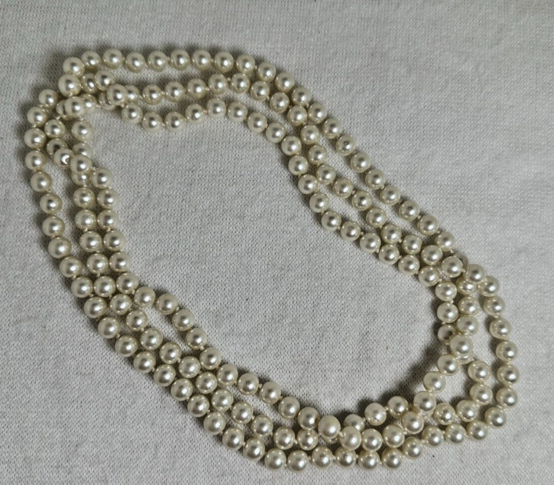 LONG Cream Colored Pearl Necklace without a Clasp – Knotted – 60″ (Yes, 60″!)