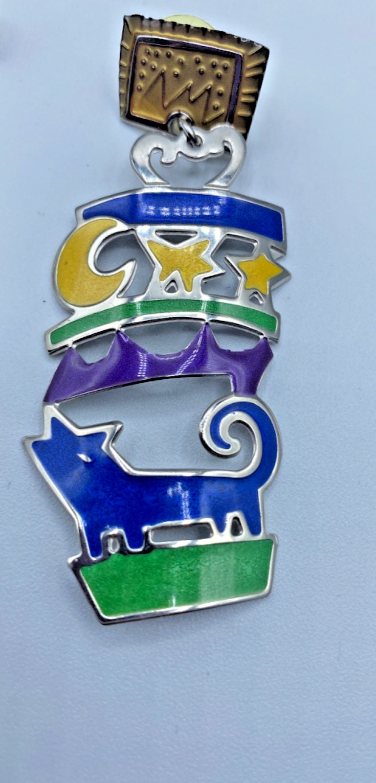 Edgar Berebi Earrings Enamel Silver Tone Metal 2.75” Long Coyote and Moon VTG