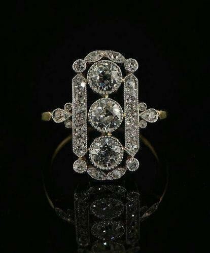 3.0Ct Three Stone Lab-Created Diamond Halo Cocktail Ring Art Deco Style Silver