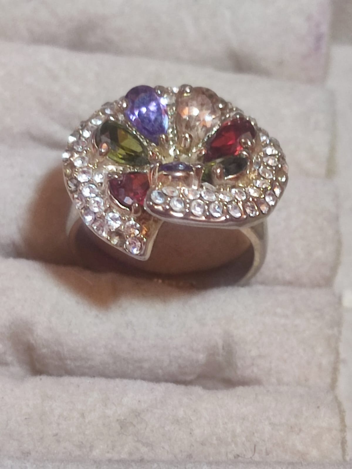 Vintage 18K RGP Multi-Stone Bypass Cocktail Ring Handcrafted Cluster Flower