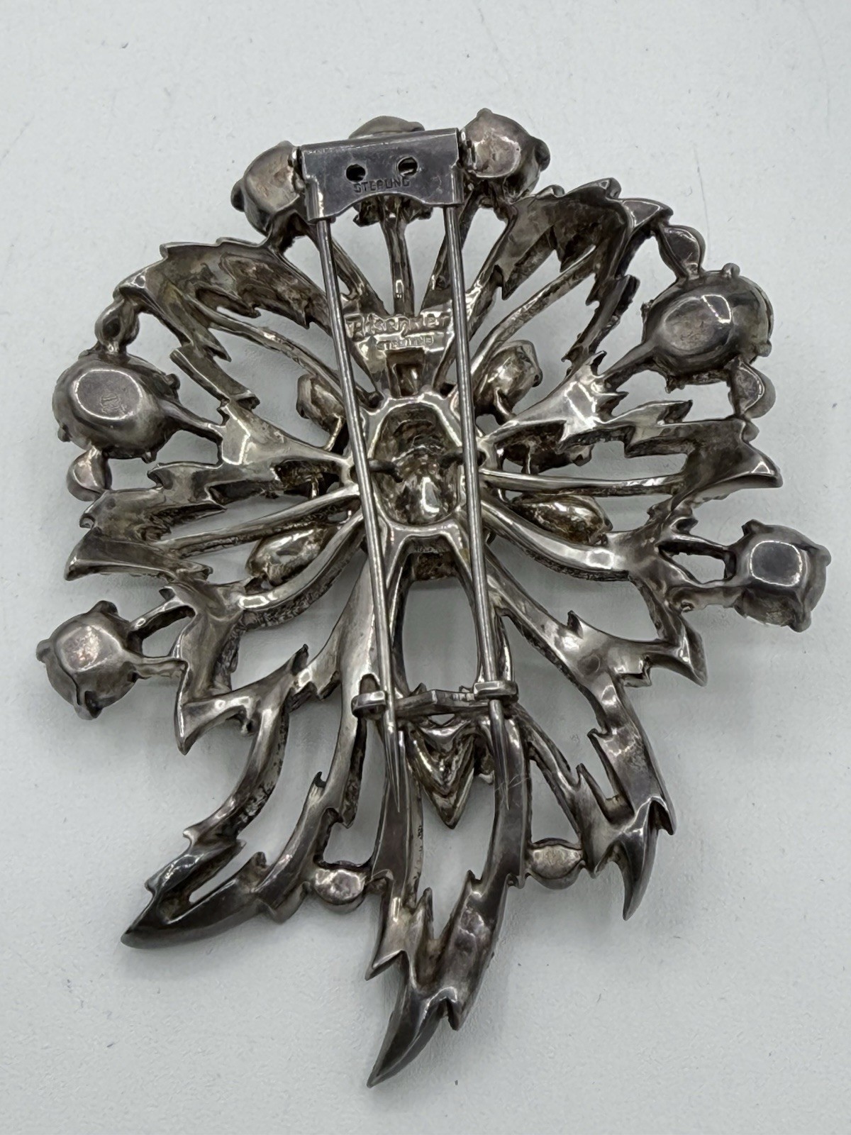 GIGANTIC 1940 Original Vintage EISENBERG Sterling silver RHINESTONE Fur Clip PIN