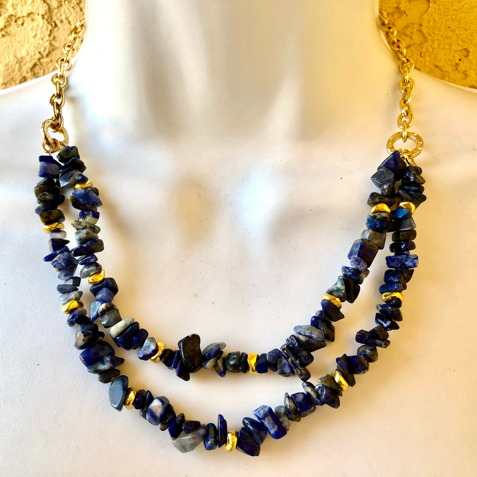 Lapis Necklace & Earring SET Lazuli Blue Natural Gravel Chip Gemstones