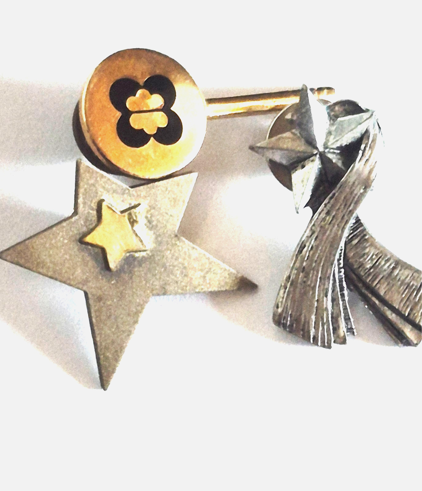 VINTAGE Set of 3 Tac Pins – Key, Star, Comet Gold / Silver Tone