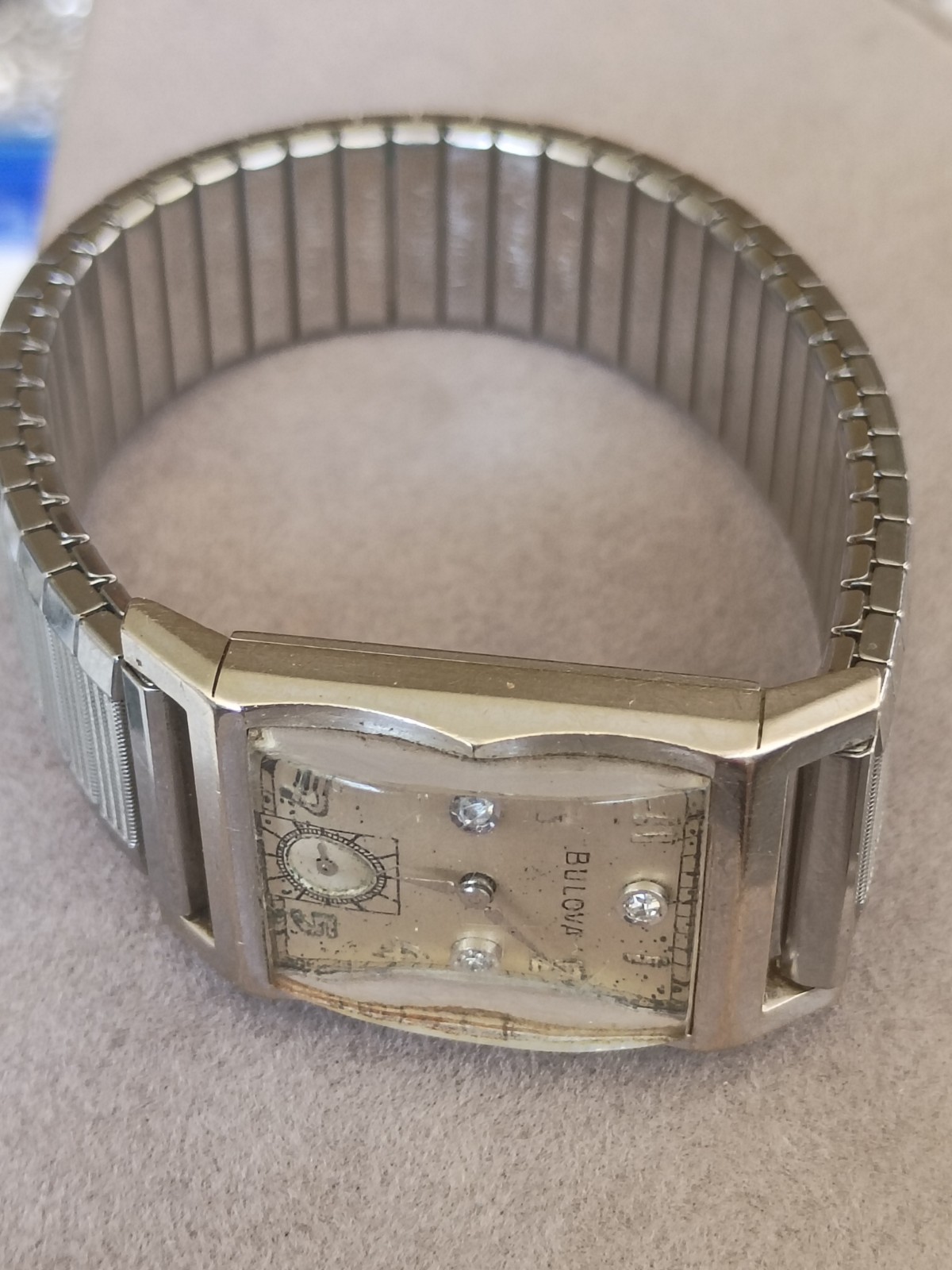 💥 Art Deco Vintage Bulova 14K Gold Wristwatch With Diamond Dial 💥Working 💥
