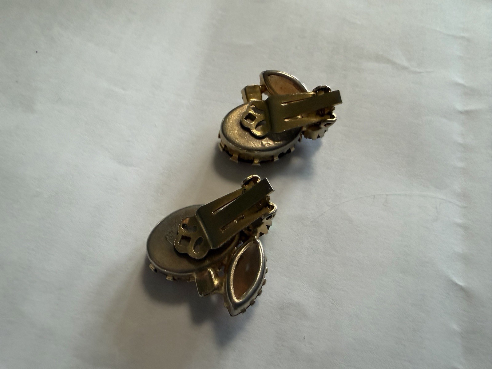 Amber Colored Crystal and Ab Clip On Earrings Gold Tone Vintage