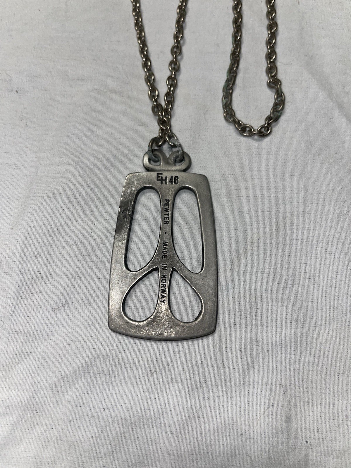 Vintage EH Eivind Hillestad Norway Modernist Pewter Pendant Necklace 27″ Long