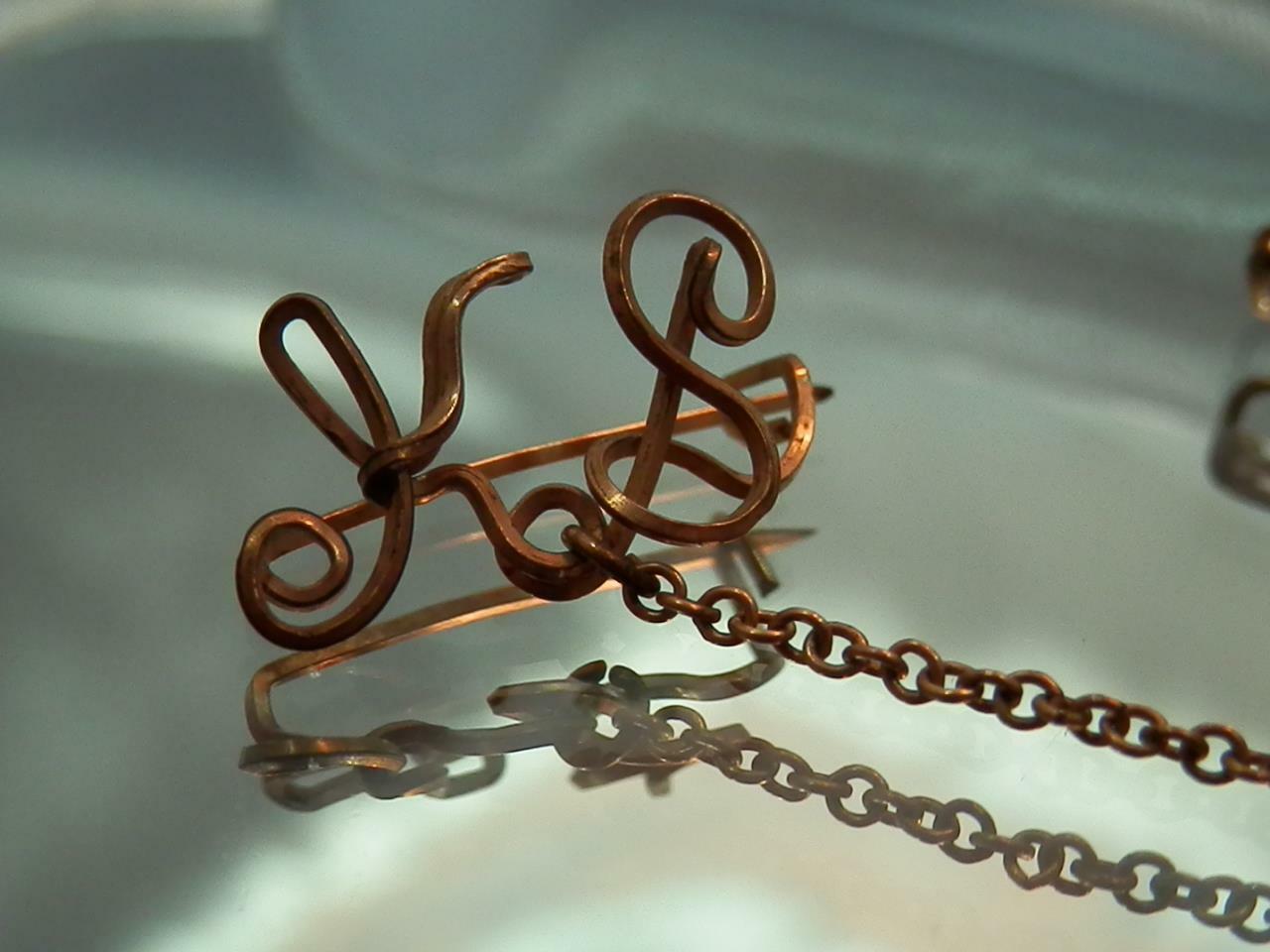 OOAK Gold Wire Vintage 60’s Initials Heart EH KS So Sweet Brooch 651d1