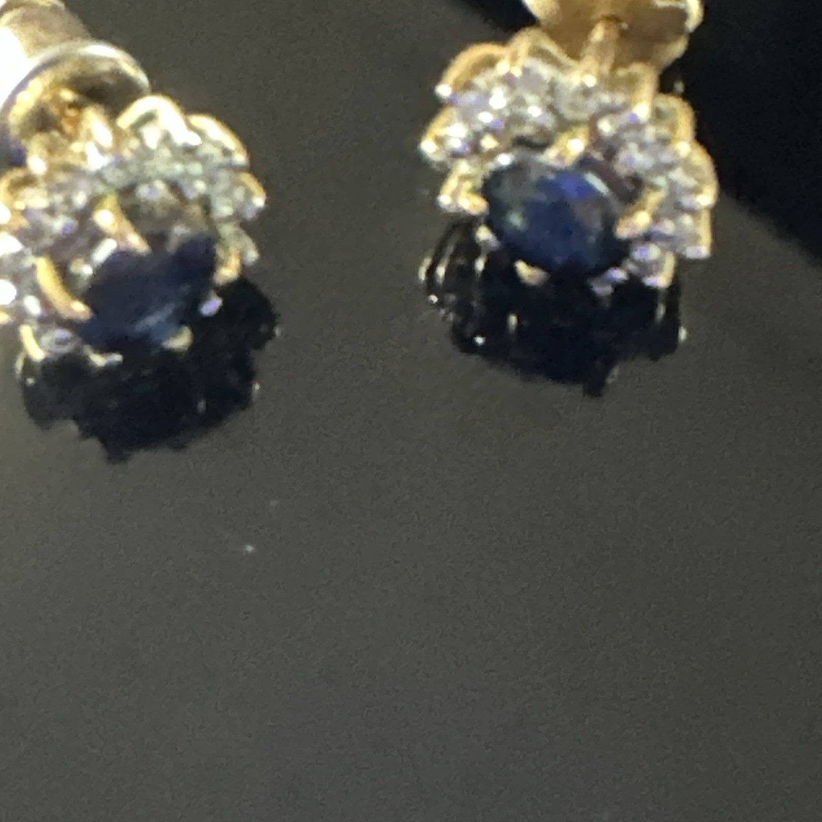 Vintage Yellow Gold Oval Blue Sapphire Halo Cluster Ring, Diamond Accents, 4/5