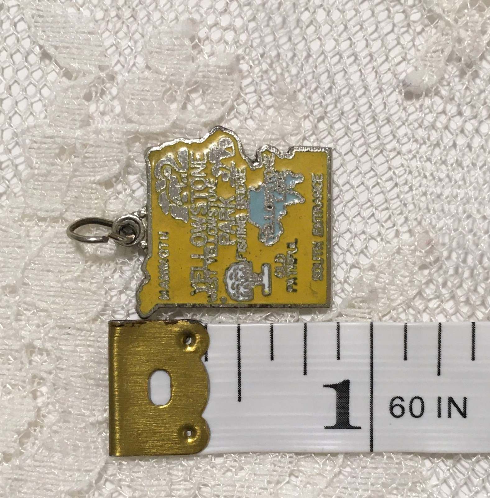 Vintage Yellowstone Park Charm Enameled Souvenir Wyoming Silver Tone