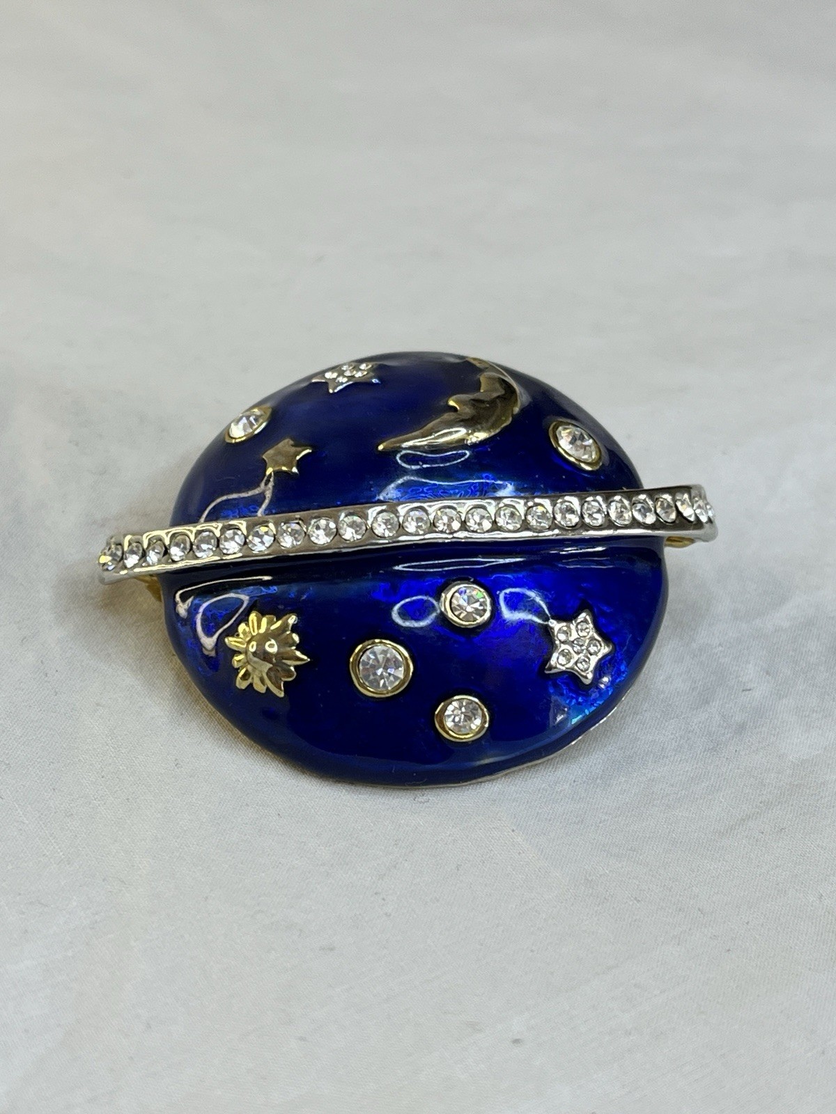 Vintage Swarovski Celestial Star Moons Brooch Blue Enamel PLEASE READ