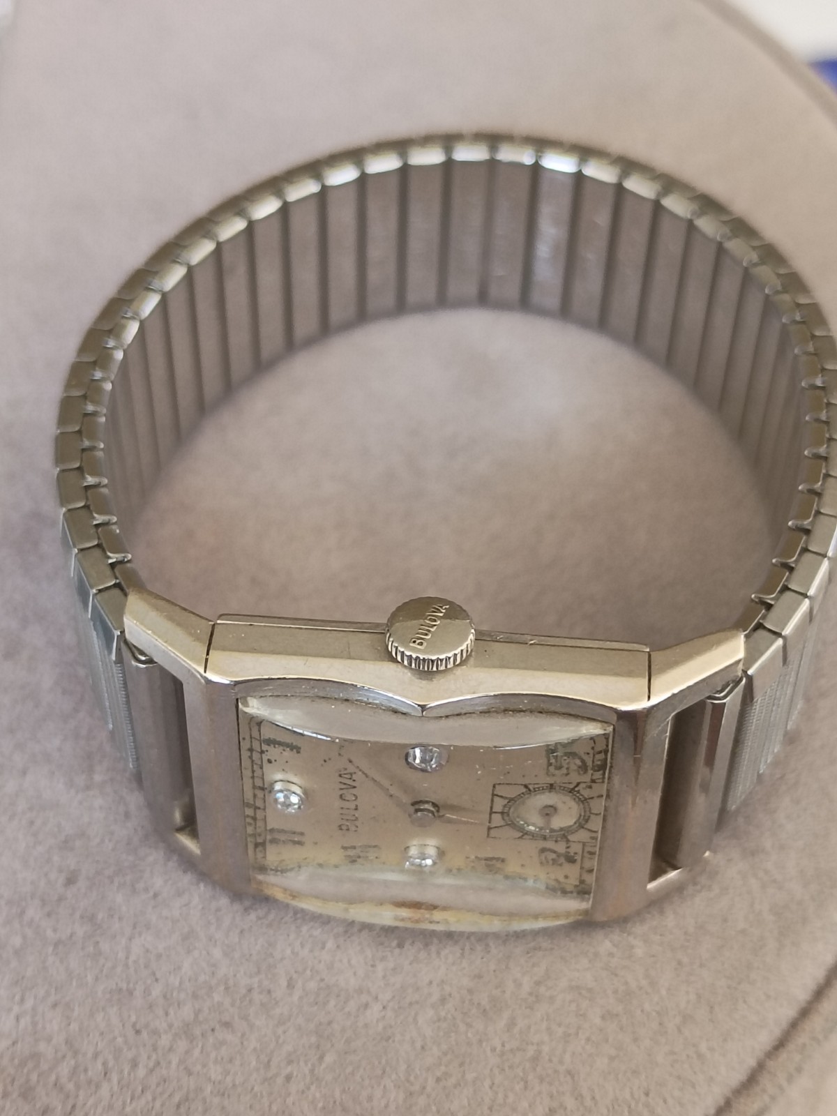 💥 Art Deco Vintage Bulova 14K Gold Wristwatch With Diamond Dial 💥Working 💥