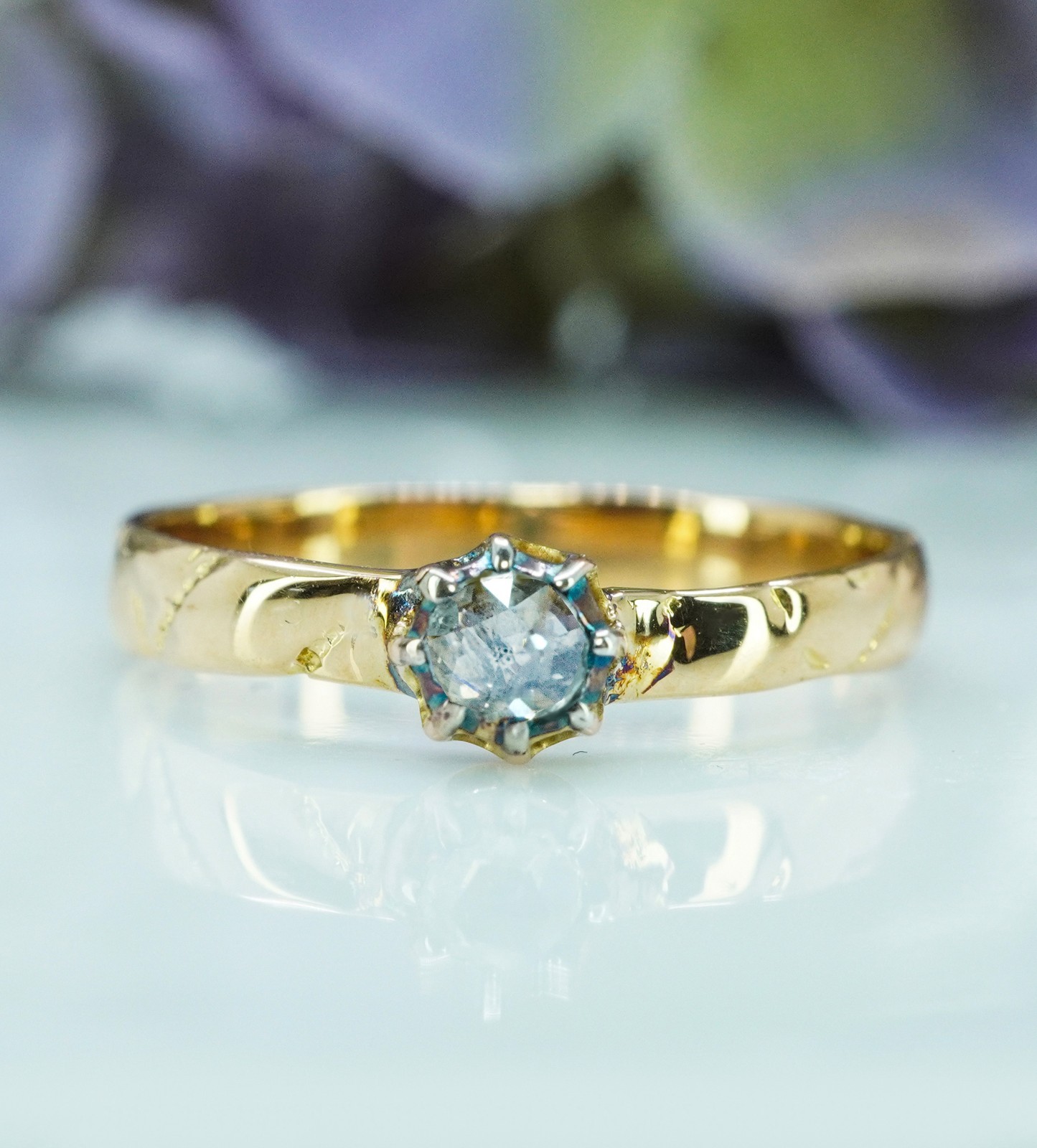 Georgian Antique Rose cut Diamond Solitaire Engagement Ring 14K Gold Estate