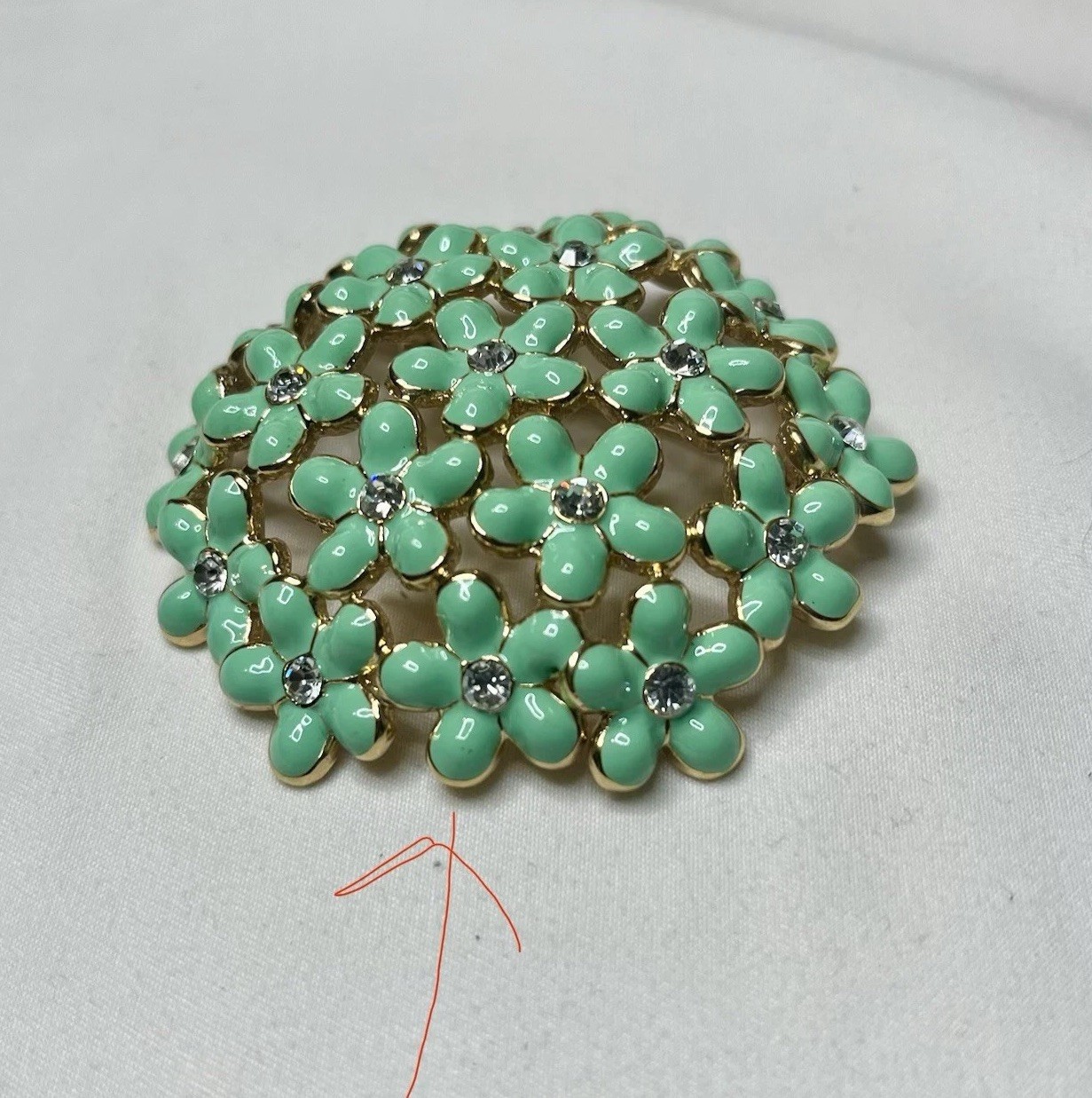 Vintage Mint Green Enamel And Rhinestone Flower Cluster Brooch 1960s