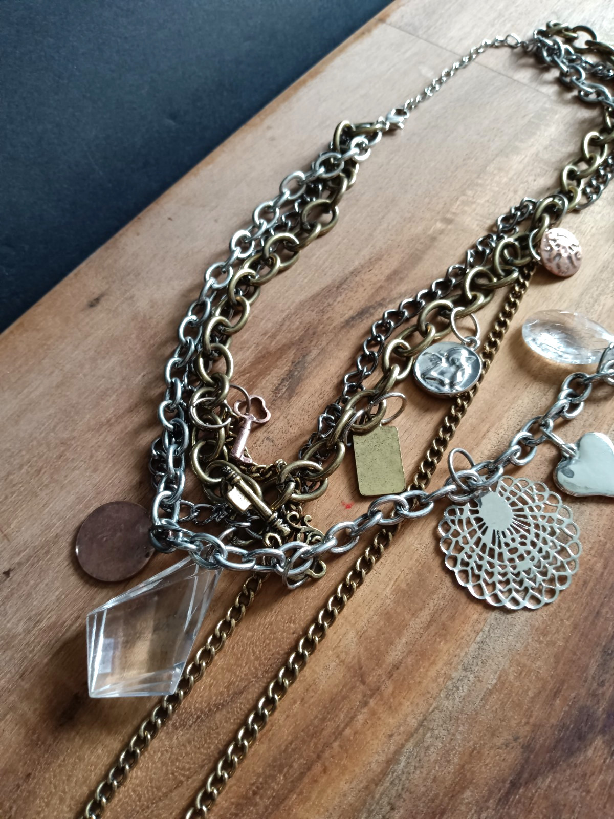 Multi Chain Charm Necklace Mixed Metal Layered Cross Heart Key Charms Y2K