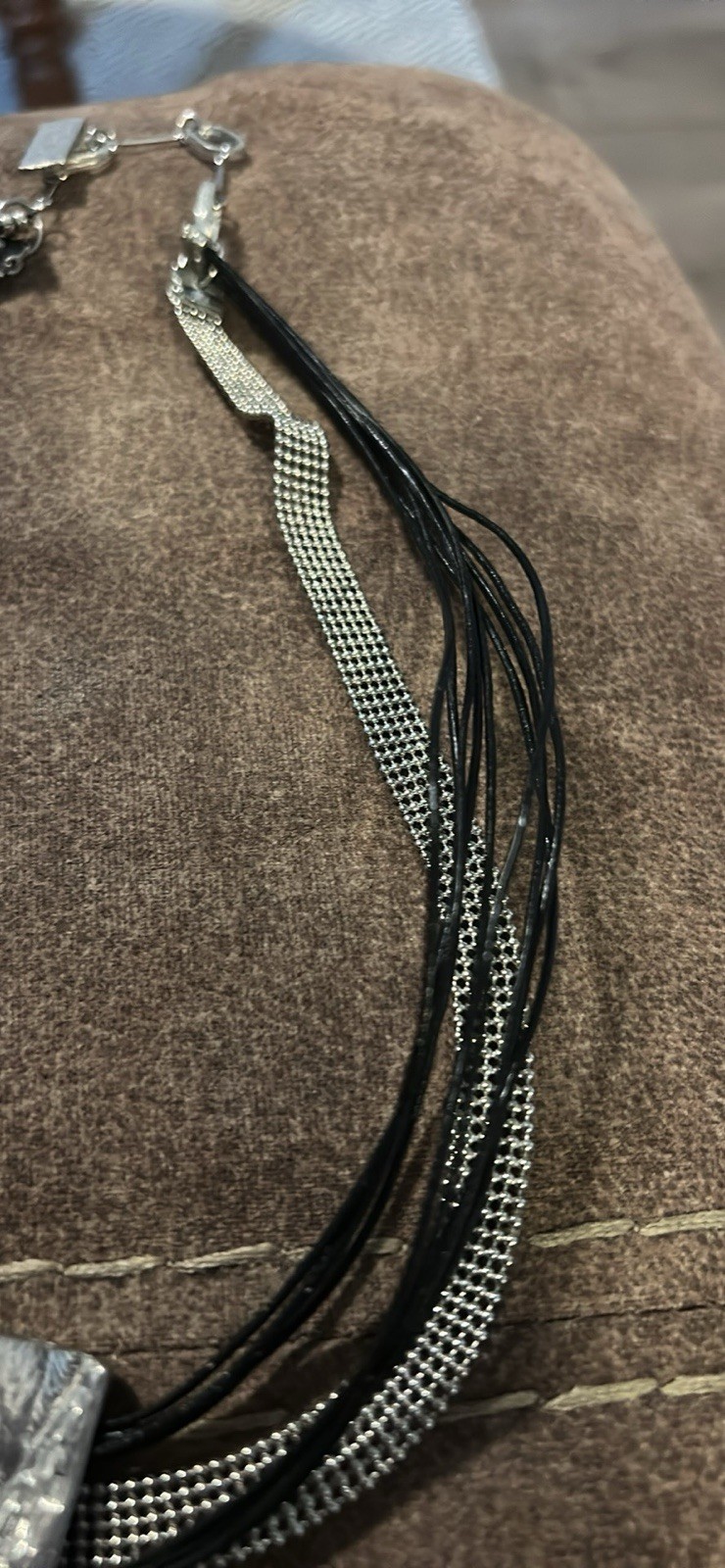 Anne Marie Chagnon Modernist Brutalist Necklace 17.5-20” Mixed Metals & Cord