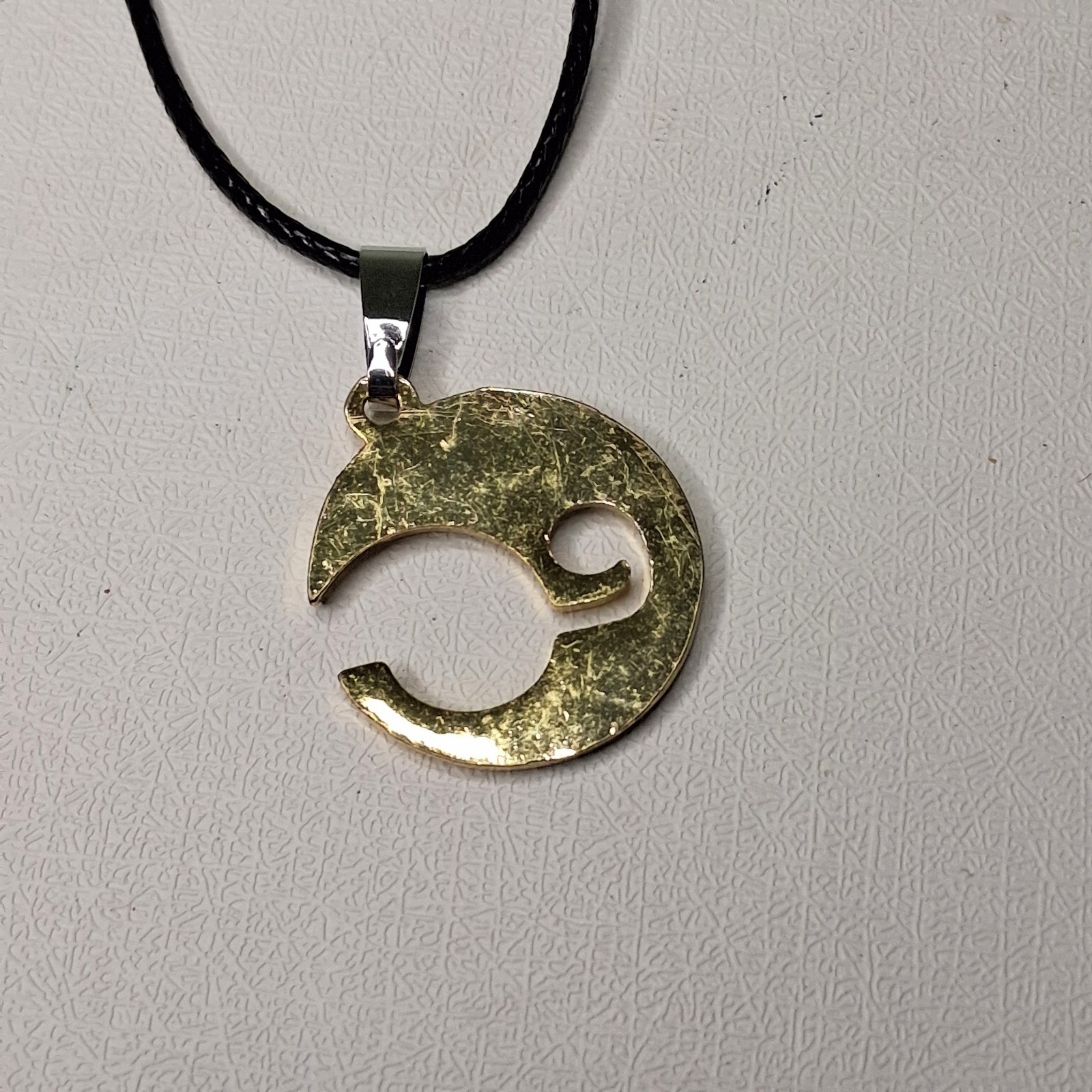 Crescent Moon Pendant Necklace Rhinestone Black Cord Boho Gold Tone Vintage